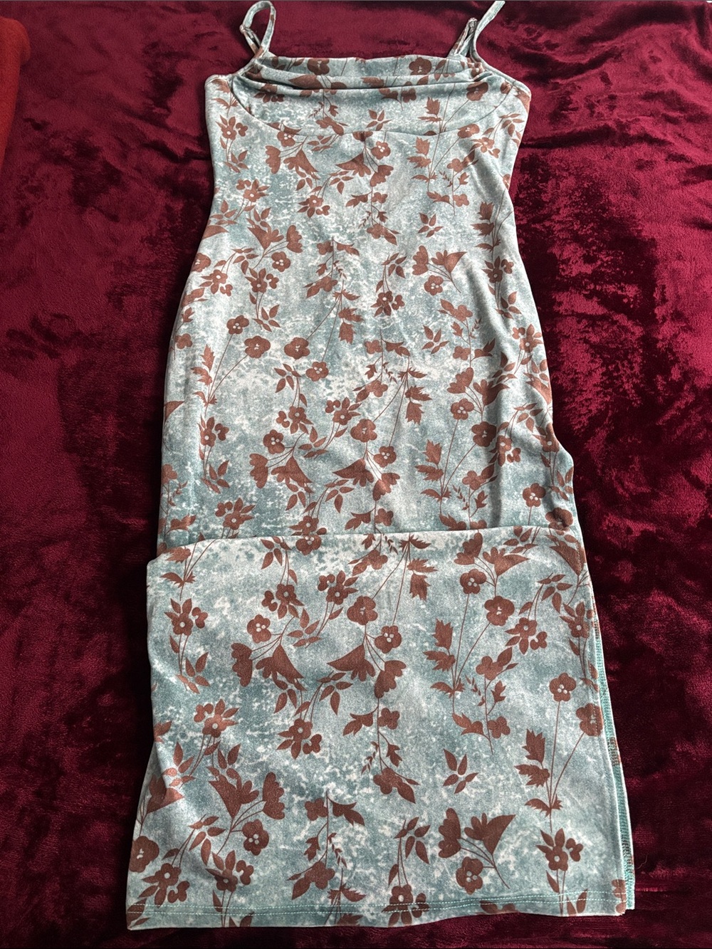 SHEIN Gray Floral Midi Dress with Brown Print